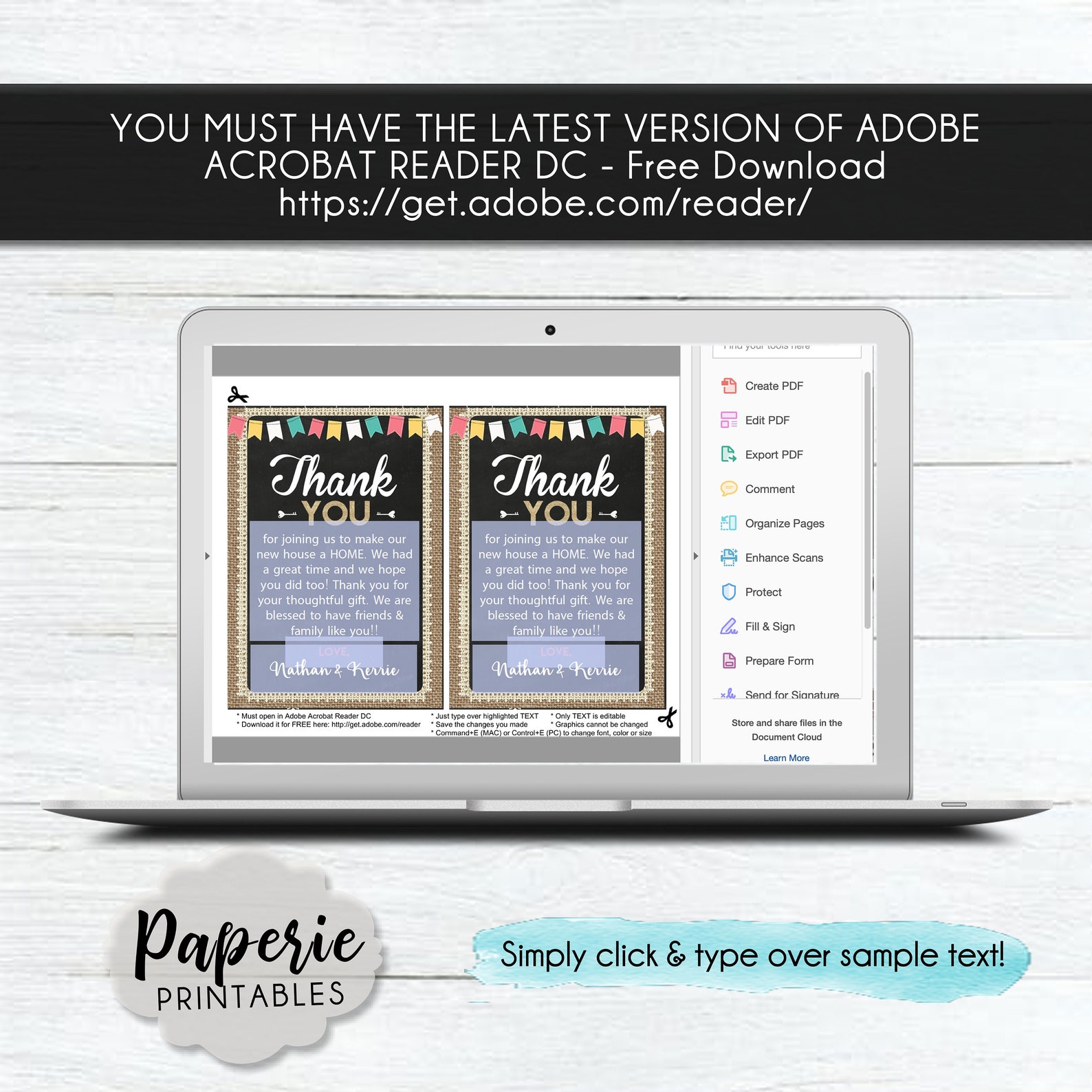 Housewarming Thank You Card Template Burlap Housewarming Etsy