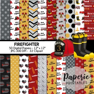 Firefighter Digital Paper - 12x12 Digital Scrapbooking Paper -50 Papers-Firefighter Scrapbooking Paper-Firefighter Clipart-Instant Download-