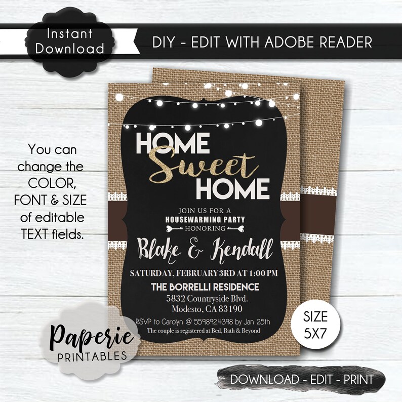 Housewarming Party Invitation Template Country Housewarming Invitation Template-DIY Editable Party Invitation-Edit Adobe ReaderDC-Size 5x7-
