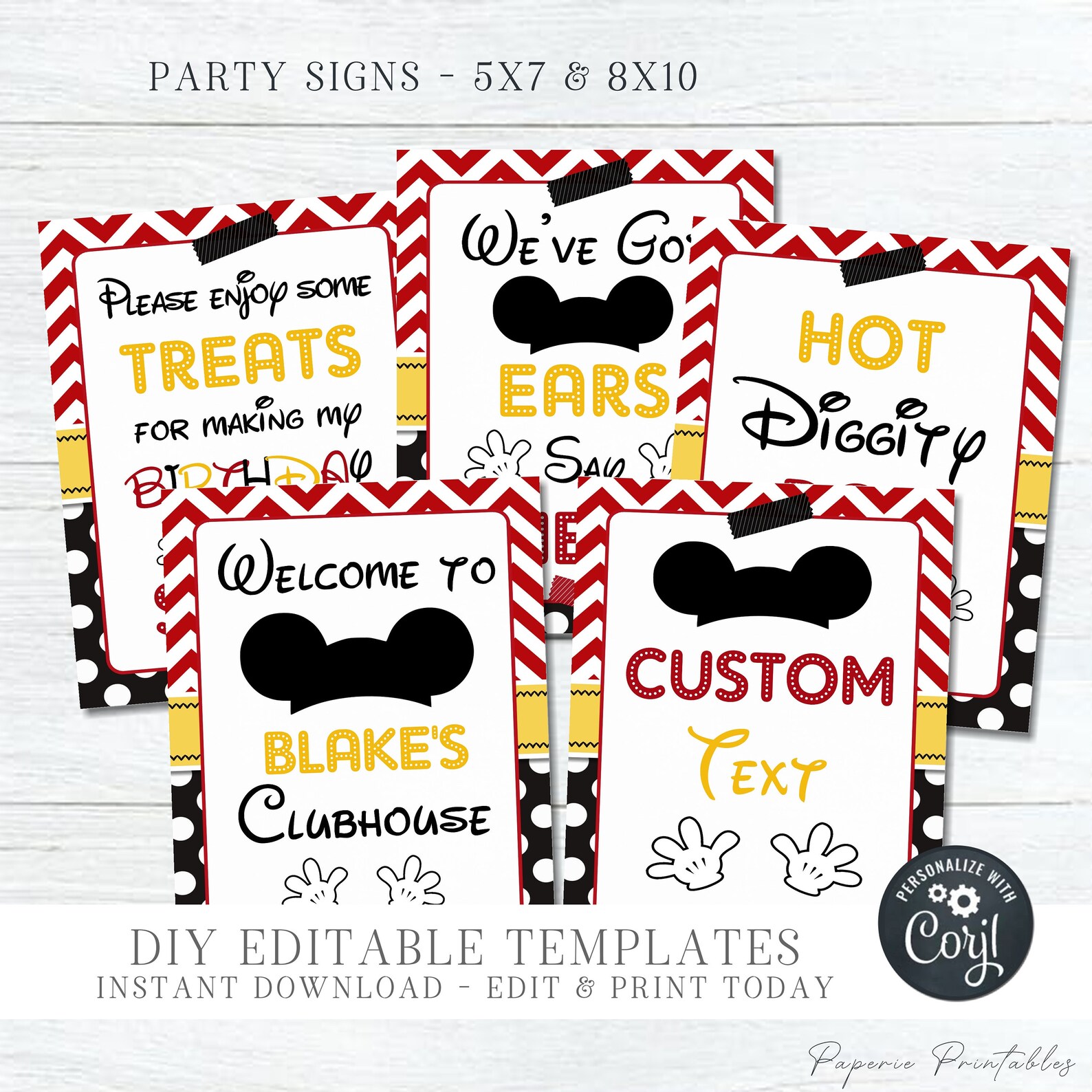EDITABLE Mickey Mouse Party Signs DIY Mickey Party Signs | Etsy