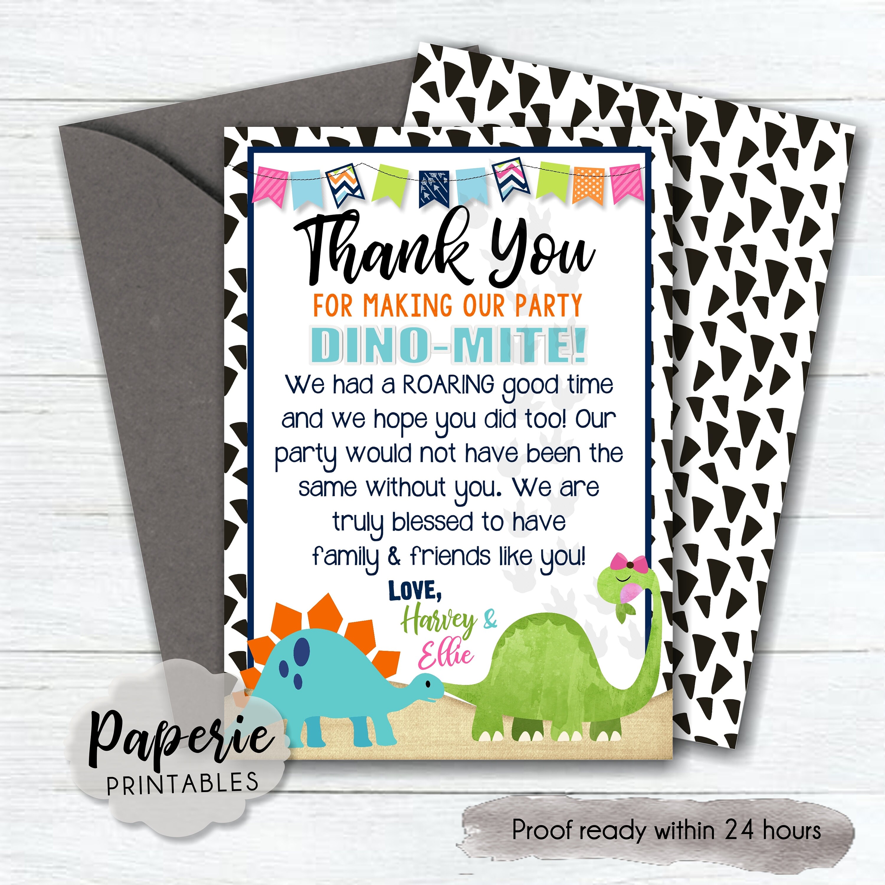 Dinosaur Birthday Thank You Card Boy Dinosaur Birthday Thank Etsy