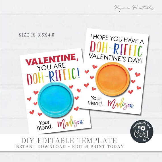 Editable Valentine Tags A-doh-able Valentine Cards