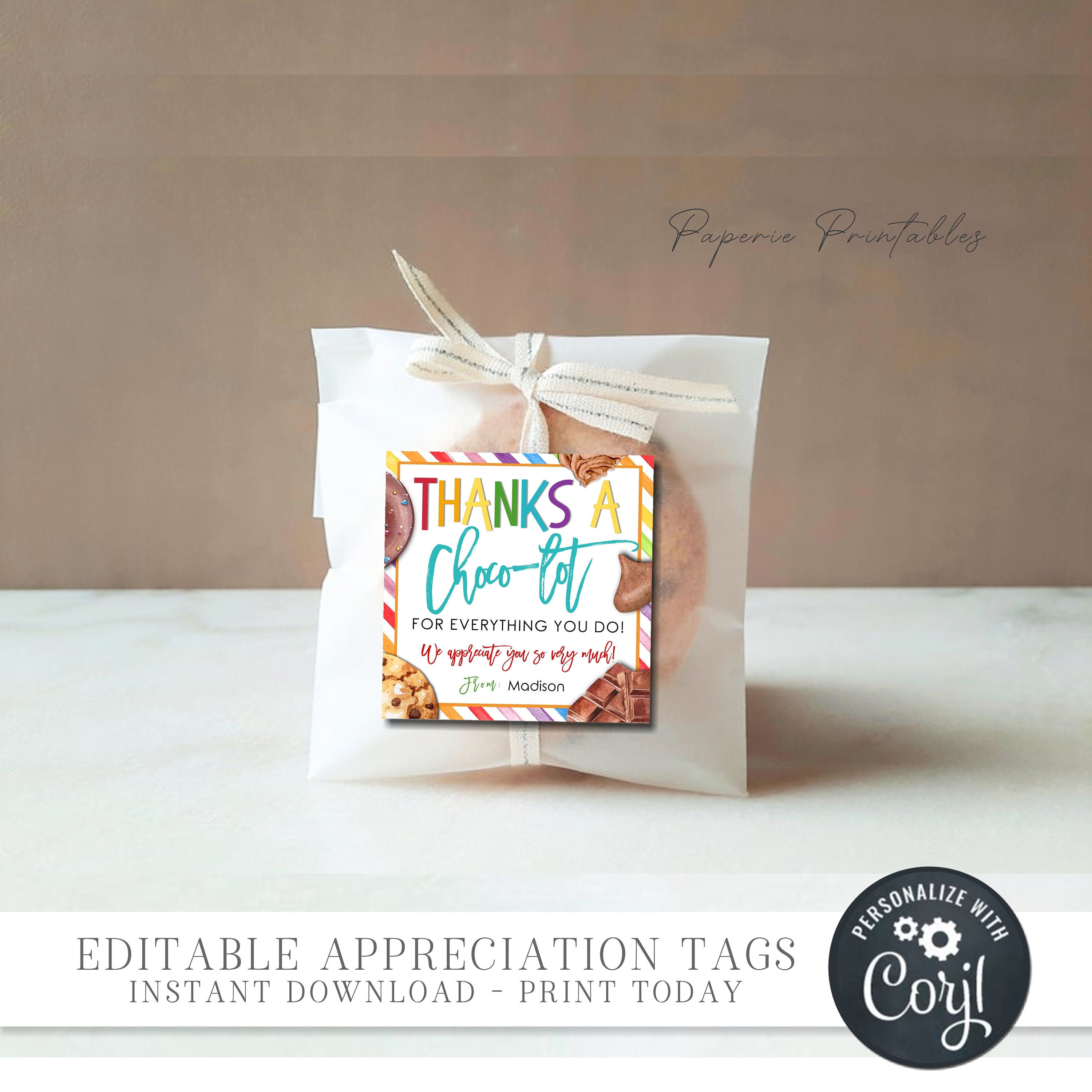 Editable Chocolate Teacher Appreciation Gift Tag (DIY Corjl Template) # ...
