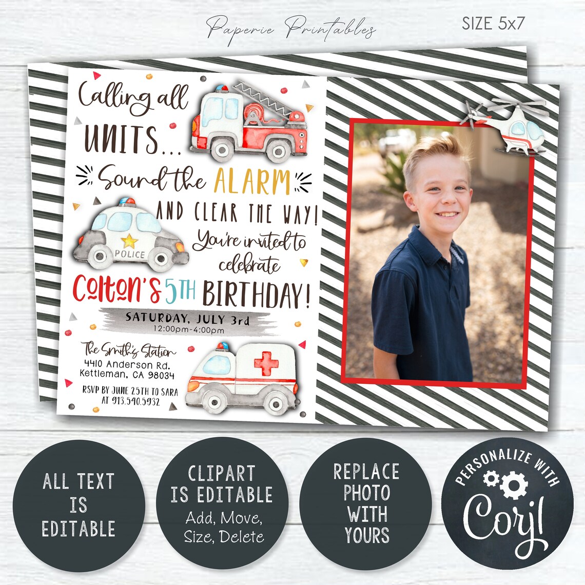 EDITABLE First Responders Birthday Invitation First Responder - Etsy