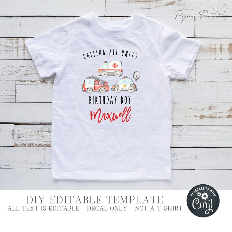 EDITABLE First Responders Iron on Shirt Decal First - Etsy