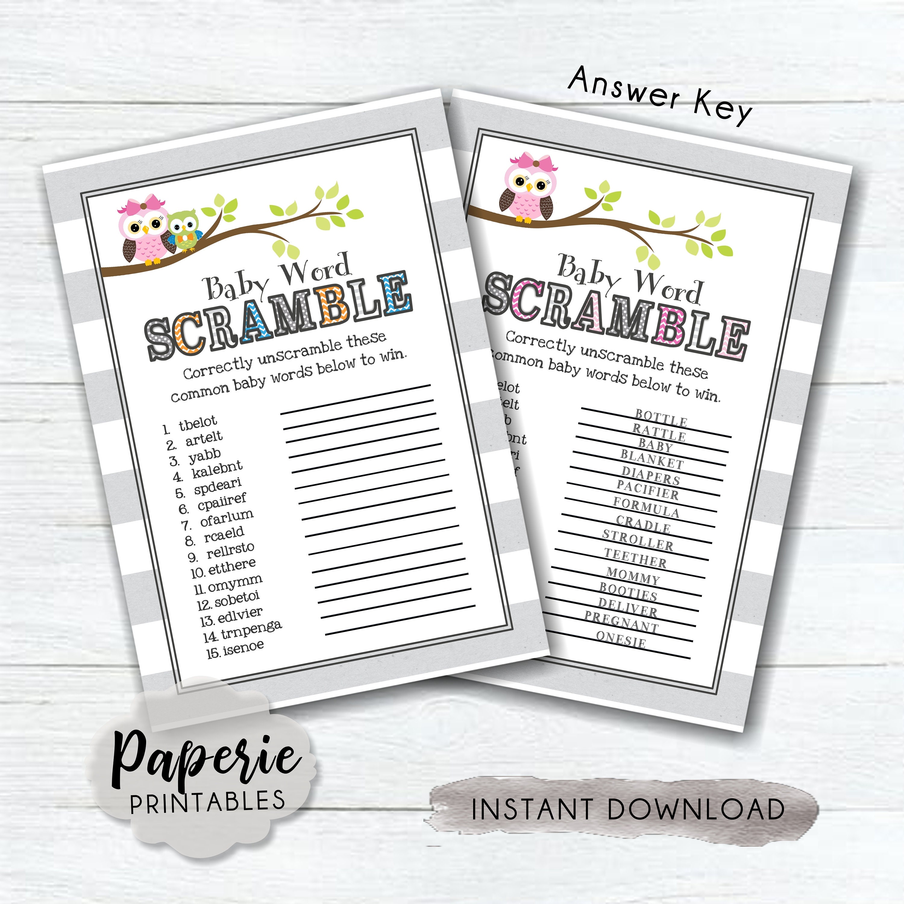 Owl Baby Shower Games Bundle Pack Boy Owl Baby Shower Games Etsy