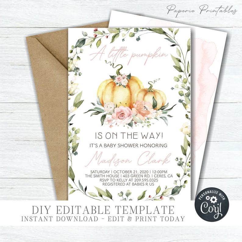 EDITABLE Pumpkin Baby Shower Invitation A Little Pumpkin Etsy