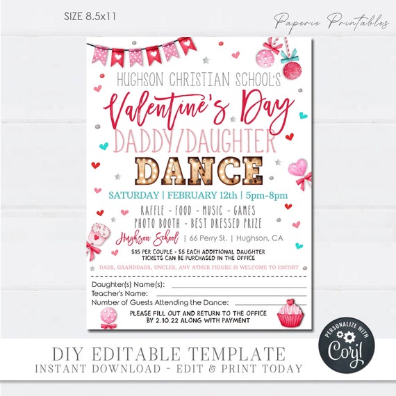 Editable Daddy Daughter Dance Valentine's Flyer (DIY Corjl)