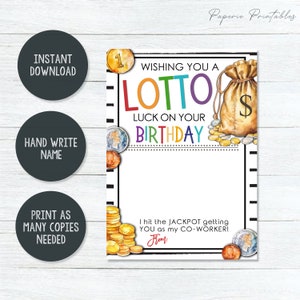 EDITABLE Lotto Co-worker Birthday Gift Ticket Holder, Wishing You a ...