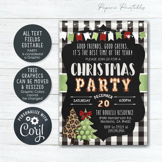 Buy Printable Christmas Party Invitations Buffalo Plaid and Parchment Paper  Christmas Invitations Wreath Instant Download Online in India 