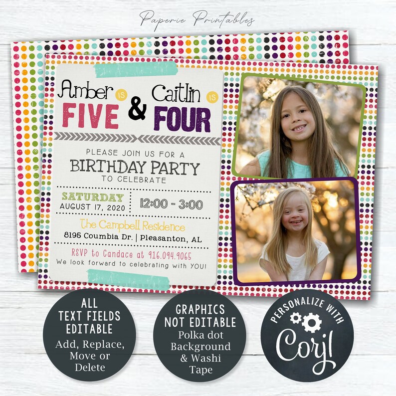 EDITABLE Siblings Birthday Invitation DIY Birthday Template Etsy