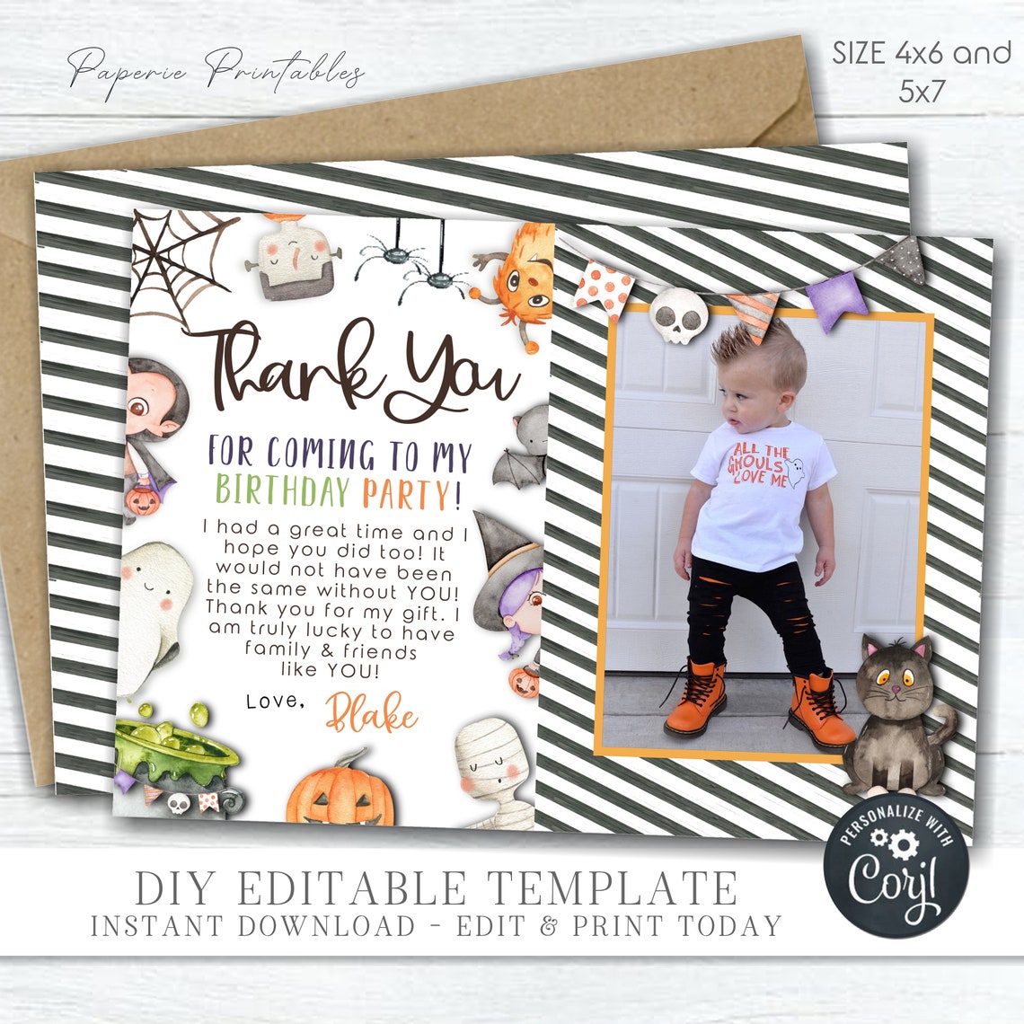 Editable Halloween Birthday Thank You Card (digital Download) #BP129 - Etsy
