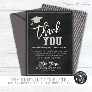 EDITABLE Graduation Thank You Card, Thank You Graduation Card, Photo Thank You Graduation Card, Class of 2023 - DIY Corjl - #GP01 #GP40