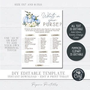 EDITABLE What's in Your Purse Game, Boho Pumpkin What's in Your Purse ...