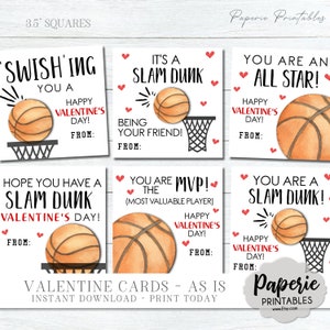 Étiquettes de la Saint-Valentin de basket-ball, cartes de la Saint-Valentin pour enfants, cartes de la Saint-Valentin de basket-ball, Saint-Valentin scolaire imprimable, tel quel, téléchargement immédiat, #VT43 (2)
