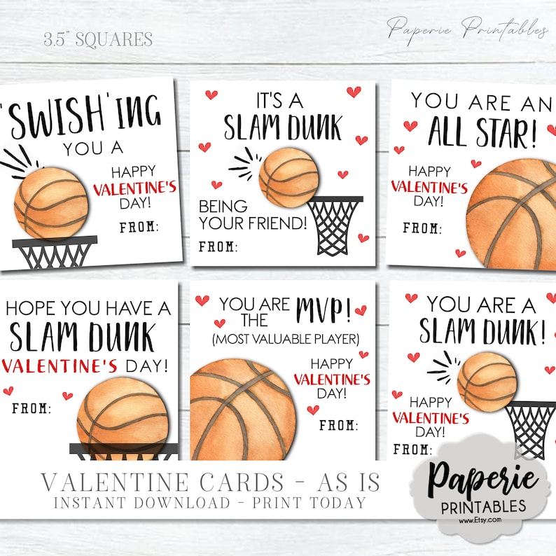 Basketball Valentine Tags Kids Valentine Cards Basketball Etsy
