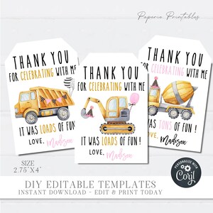 EDITABLE Girl Construction Birthday Favor Tags, Construction Party Favor Tags, Construction Party Tags, Favor Tags - DIY with Corjl - #BP48