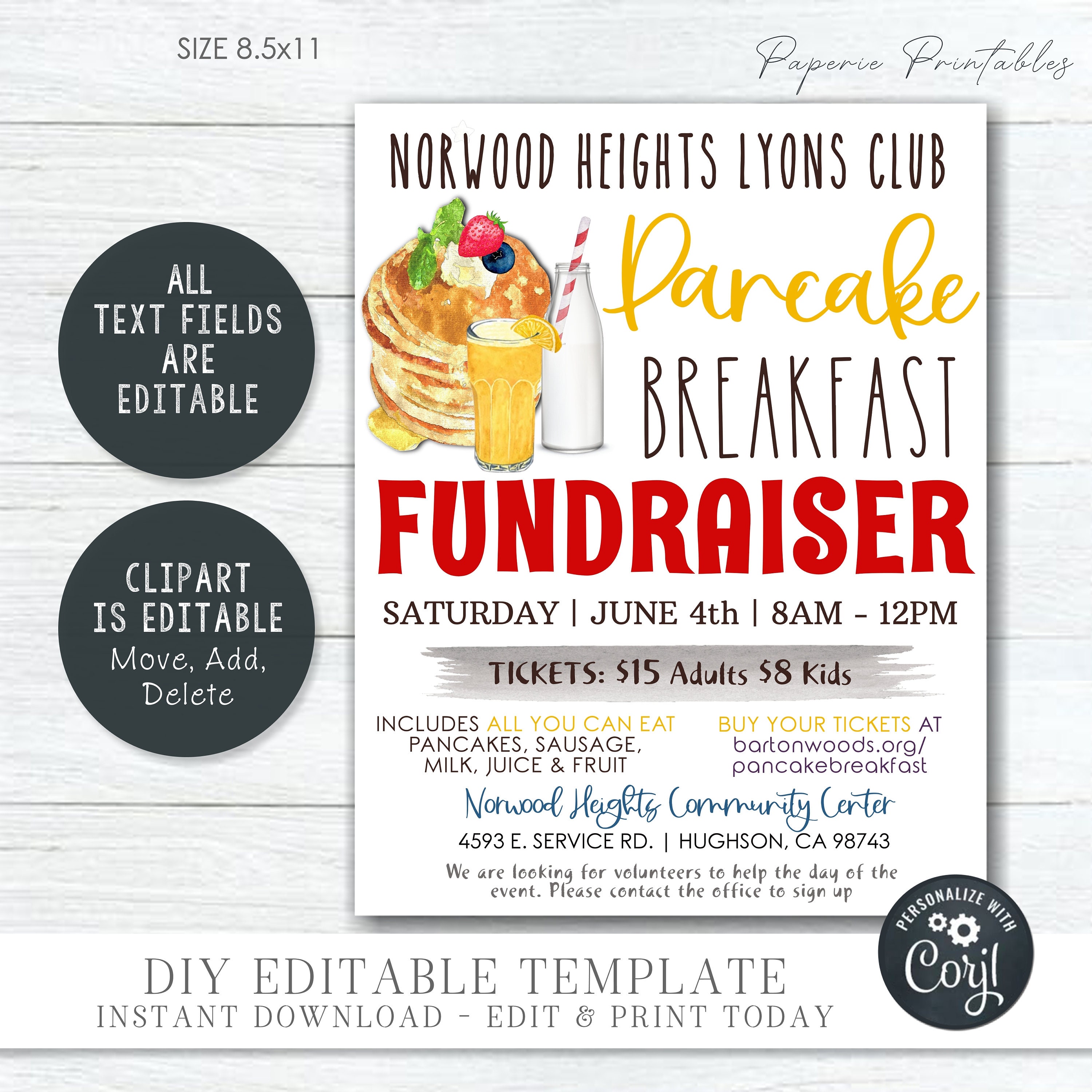 EDITABLE Pancake Breakfast Invitation Pancake Breakfast Flyer Etsy