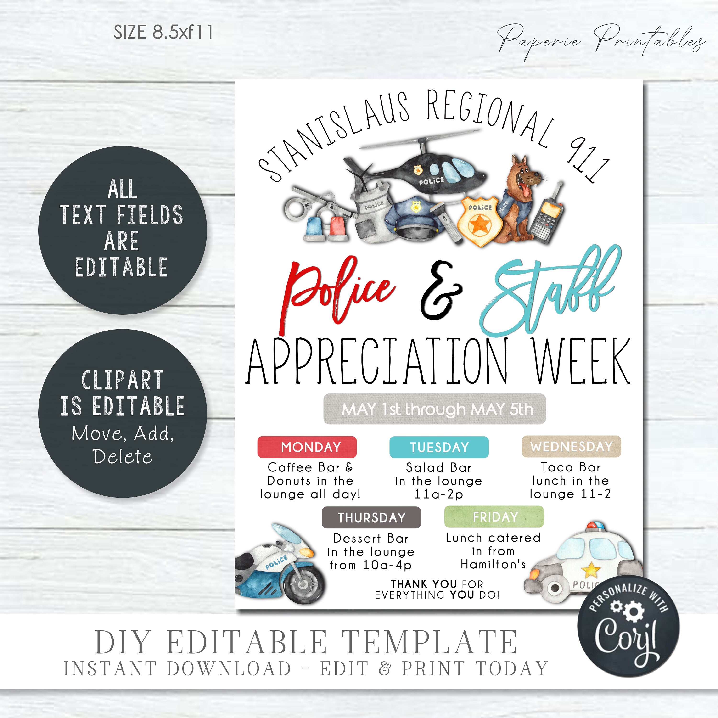 Editable Police Appreciation Week Flyer Itinerary: DIY Event Schedule ...