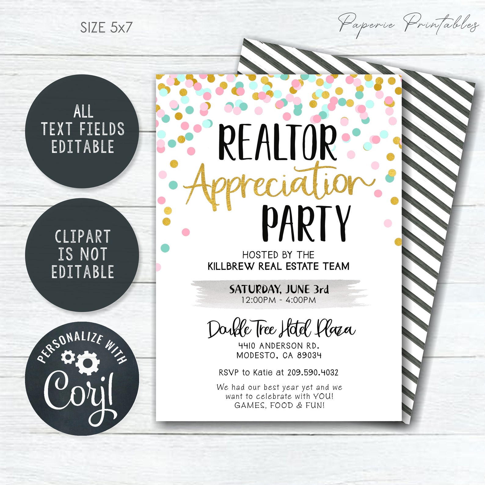 Editable Client Appreciation Party Invitation: Gold Confetti (DIY Corjl ...