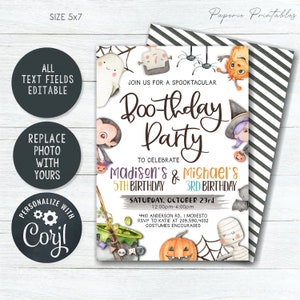 EDITABLE Halloween Birthday Invitation, Boo Halloween Birthday, Siblings Halloween Invitation, Boo-thday Party, DIY with Corjl BP129 5 image 4