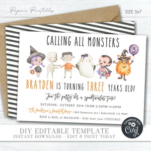 EDITABLE Halloween Birthday Invitation, Halloween Birthday Party, Calling all Monsters Halloween Birthday Invitation - DIY with Corjl #BP97