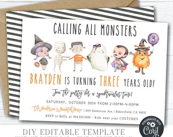 Editable Halloween Birthday Invitation: Monster Party (Digital Download) #BP97