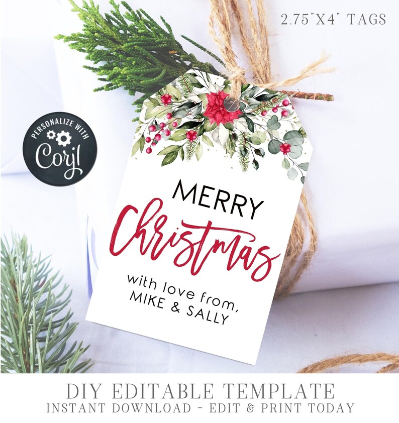 Editable Christmas Gift Tags DIY Gift Tags Merry Christmas Gift Tags Floral Christmas Gift Tags Baked with Love Edit Corjl CT12 Bild 2
