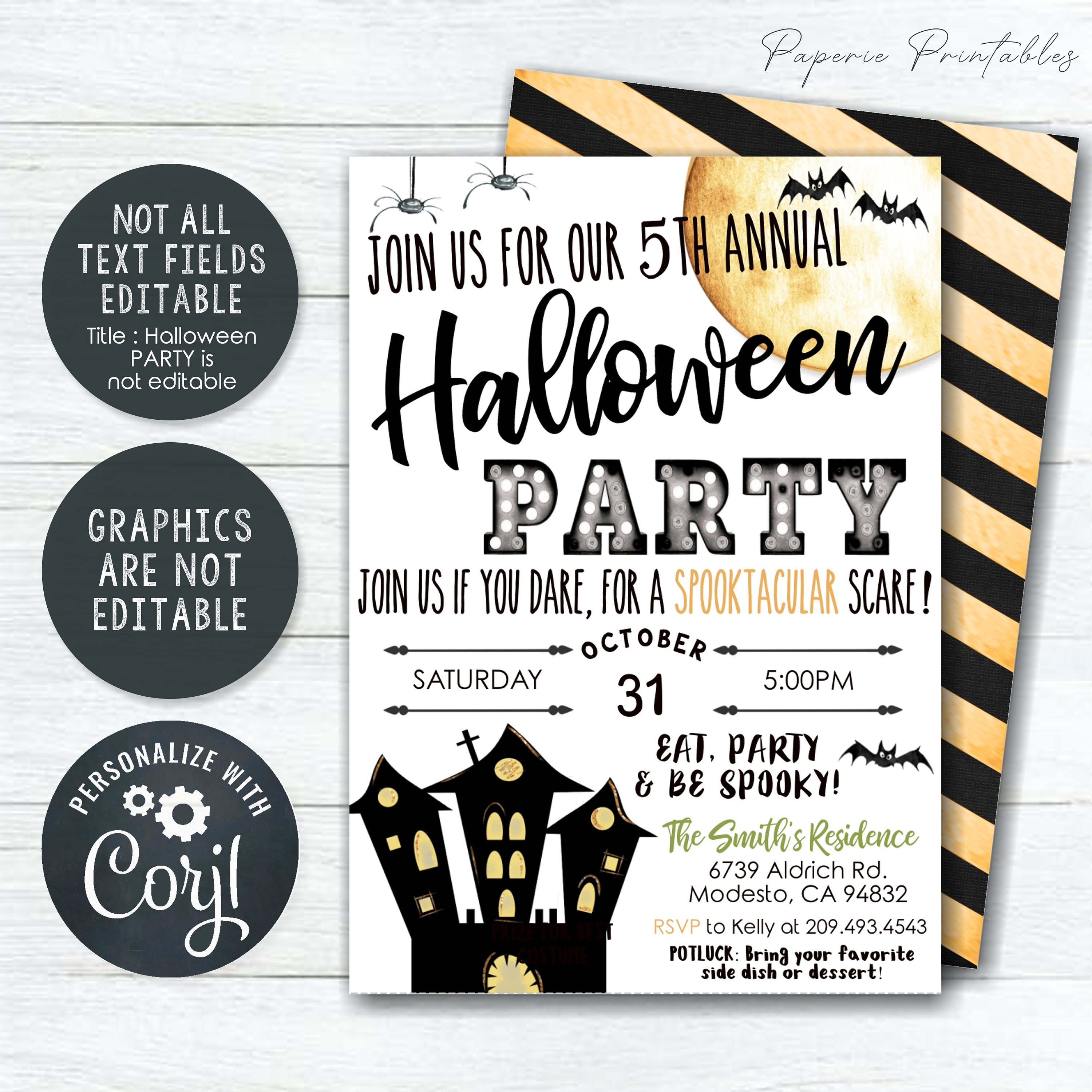 Editable Halloween Party Invitation Template (DIY Corjl) #HP01