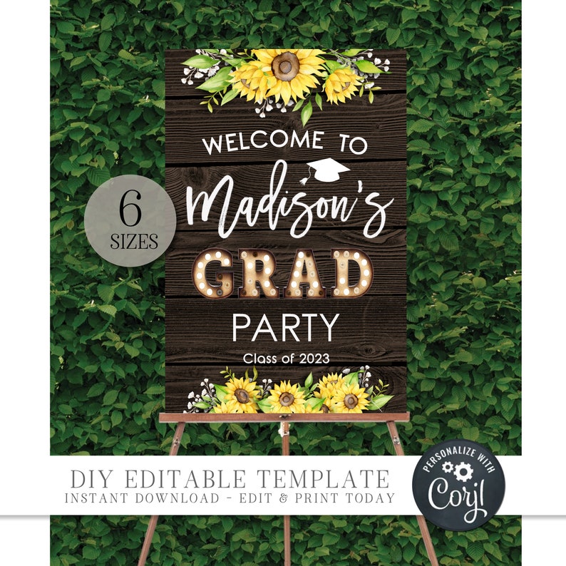 EDITABLE Sunflower Graduation Sign Sunflower Etsy