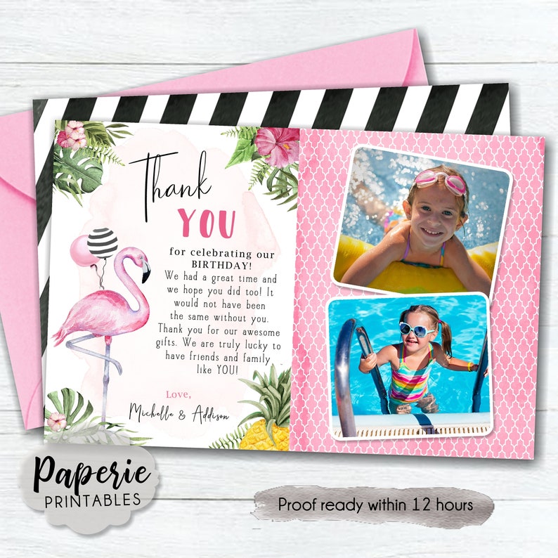 Watercolor Flamingo Thank You Card-#BP63 Flamingo Birthday Party Thank You Card Let/'s Flamingle Thank You Card Girl Birthday Thank You