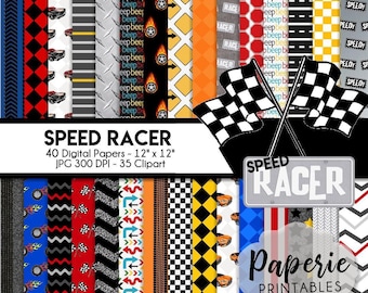 Race Car Digital Paper - 12x12 Digital Scrapbooking Paper - 40 Papers & 35 Clipart - Race Car Scrapbook Paper - Instant Download -