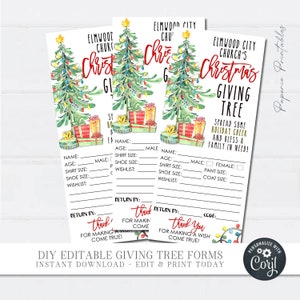 EDITABLE Giving Tree Gift Tags, Christmas Giving Tree Fundraiser Form ...