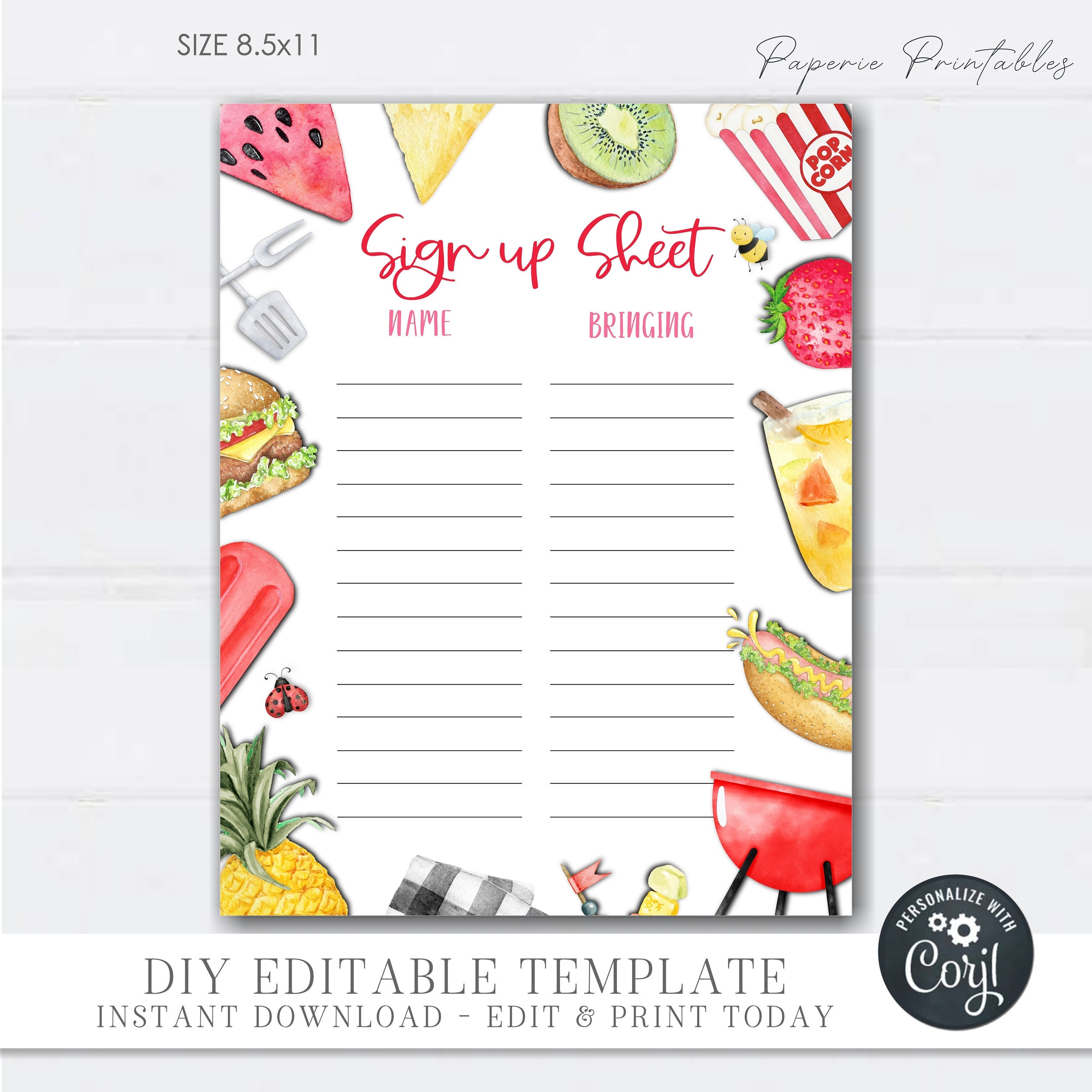 Bbq Sign Up Sheet Template