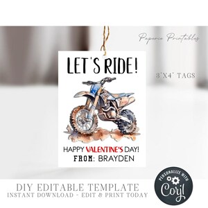 EDITABLE Dirt Bike Valentine Cards, Motocross Valentine Cards, School ...