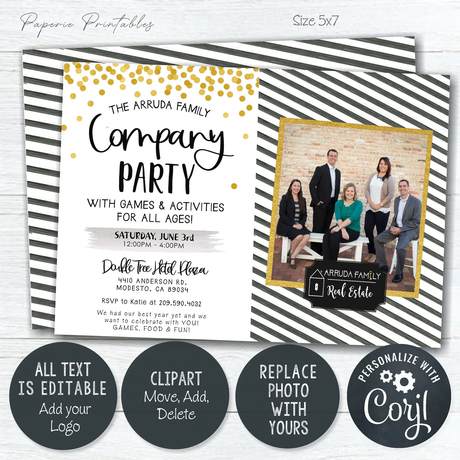 Editable Client Appreciation Party Invitation: Gold Confetti (DIY Corjl ...