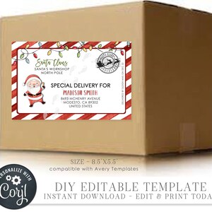 EDITABLE Santa Mailing Label, Elf Mail Gift Sticker Label, Elf Mail Shipping Sticker, From Santa Mail Shipping Labels, DIY Corjl #CT32