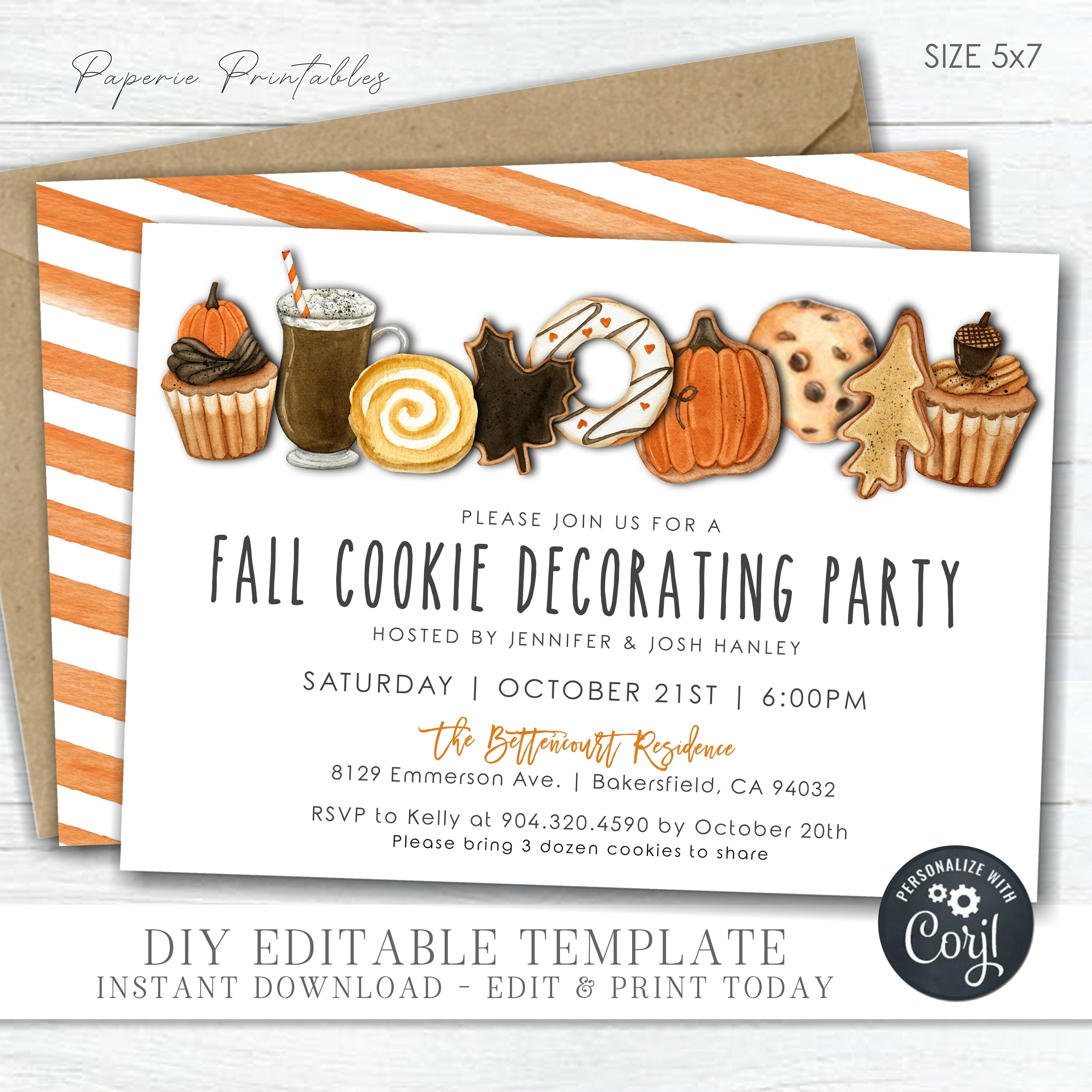 EDITABLE Fall Cookie Decorating Party Invitation, Autumn Cookie.