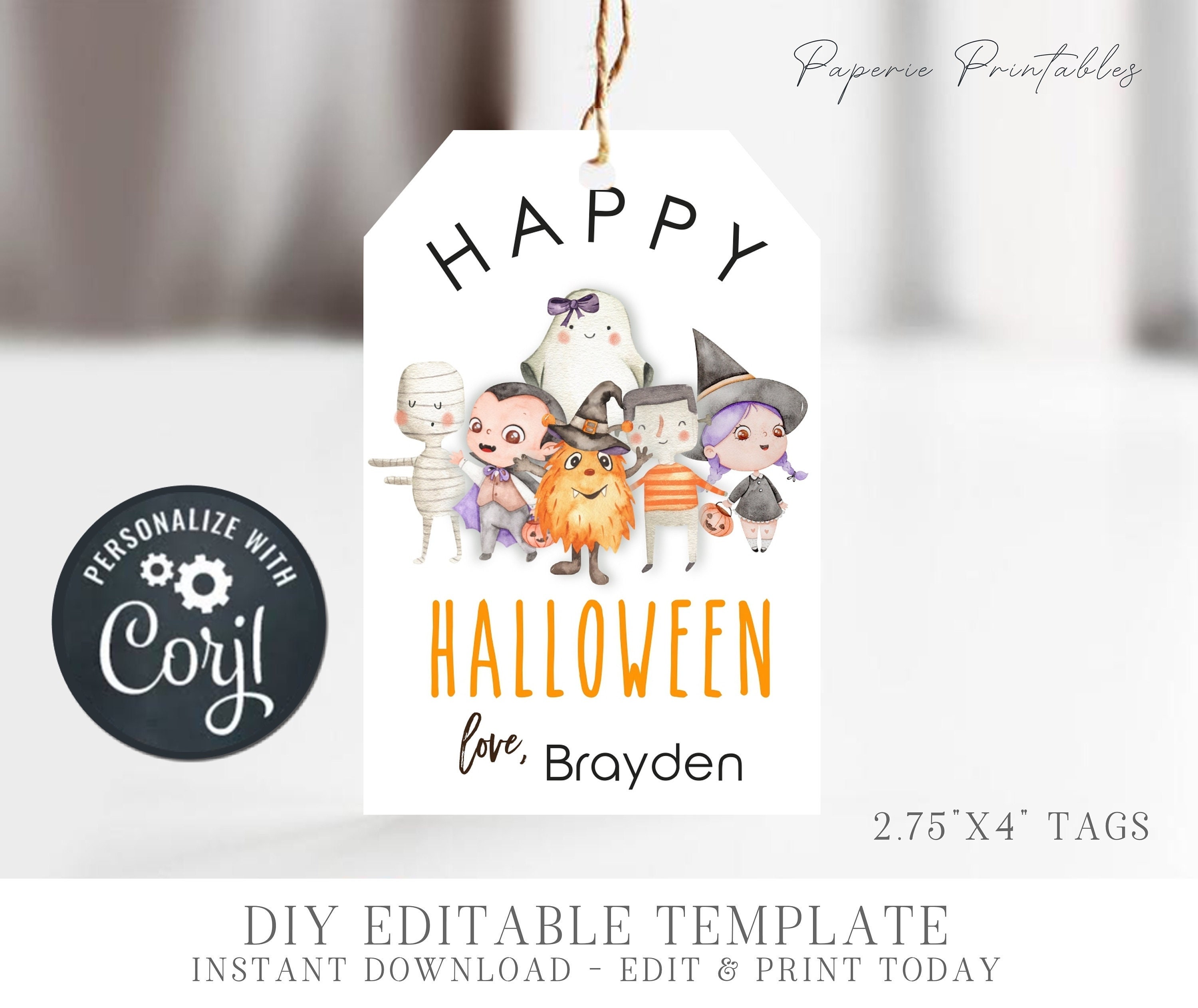 EDITABLE Happy Halloween Tag - Printable Halloween Favor Tags ...