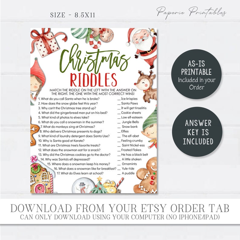 Editable Christmas Riddles Game: Family Trivia Printable (8.5