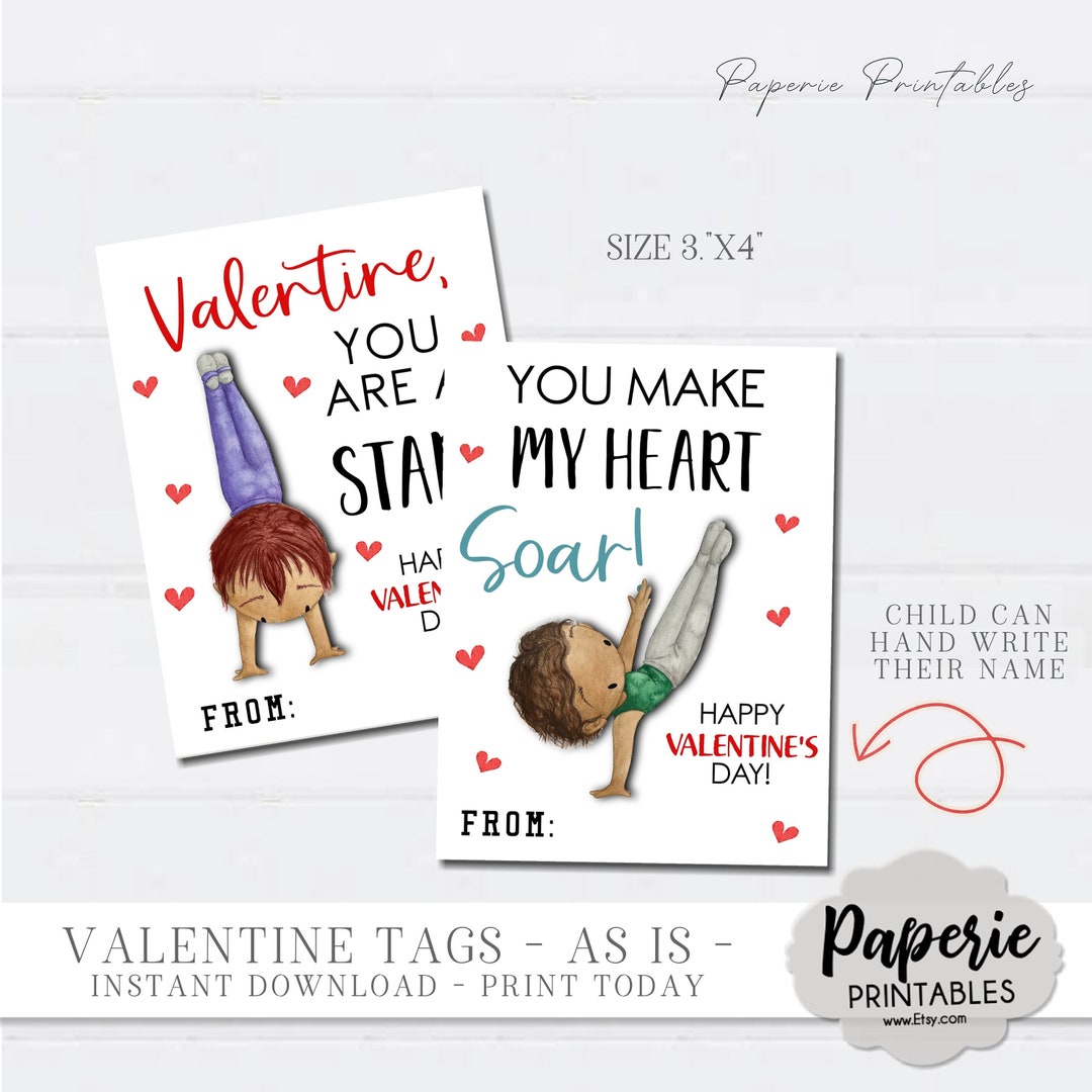 Gymnastics Valentine Card for Kids, Kids Valentine Cards, Gymnast ...