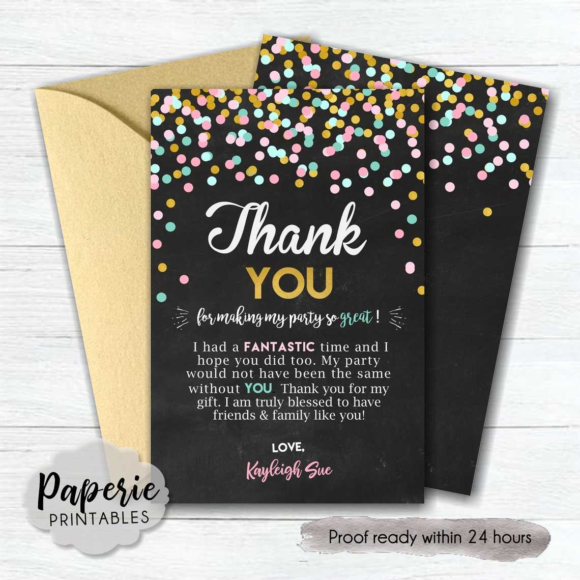 Confetti Birthday Party Thank You Card Gold Foil Confetti Etsy