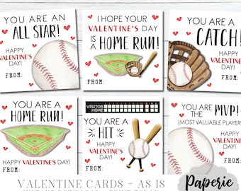 Baseball Valentine Cards for Kids: Printable School Valentines (Instant Download)
