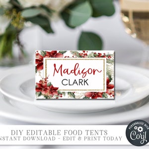 Editable Christmas Place Cards, Holiday Place Cards, Christmas Place Card Template, Christmas Script Place Card, DIY with Corjl -#CP89