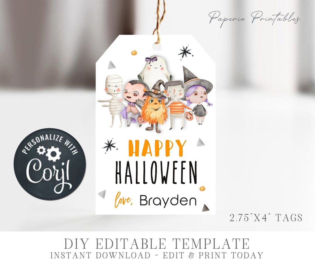 EDITABLE Halloween Tag - Printable Halloween Favor Tags - Happy ...