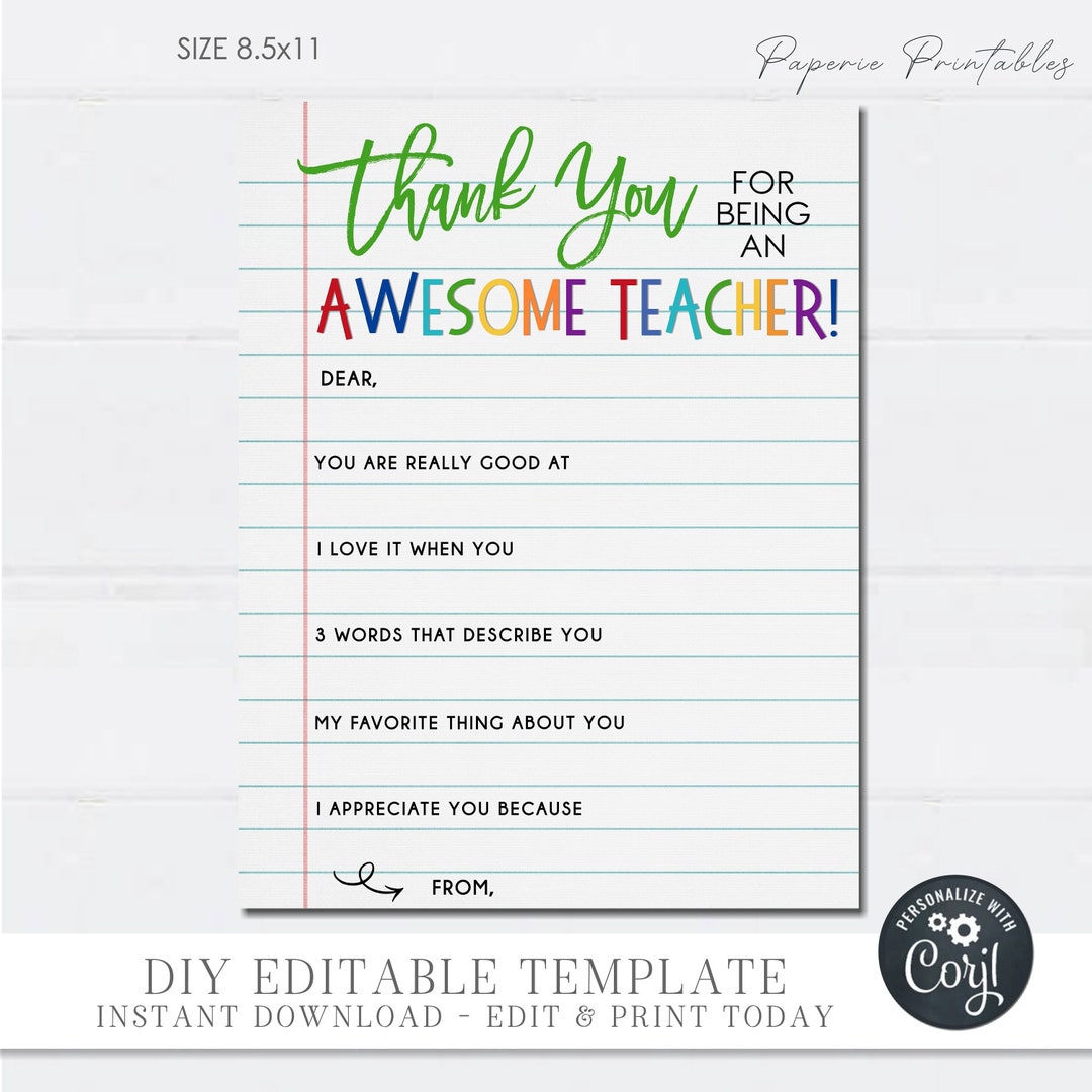 Editable Teacher Appreciation Gift: All About My Teacher Printable (DIY ...