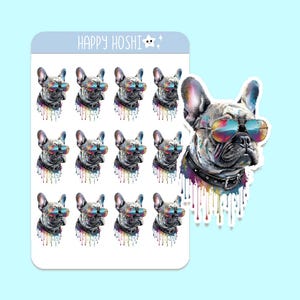 French Bulldog Sticker Sheet, Cute Dog Stickers, Bulldog with Sunglasses, Funny Dog Sticker Sheet, Dog Lover Stickers, Cool Dog Stickers
