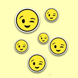Wink Emoji Die Cut Stickers, Sticker Pack, Emoji Stickers, Laptop Stickers, Journal Stickers, Removable Stickers
