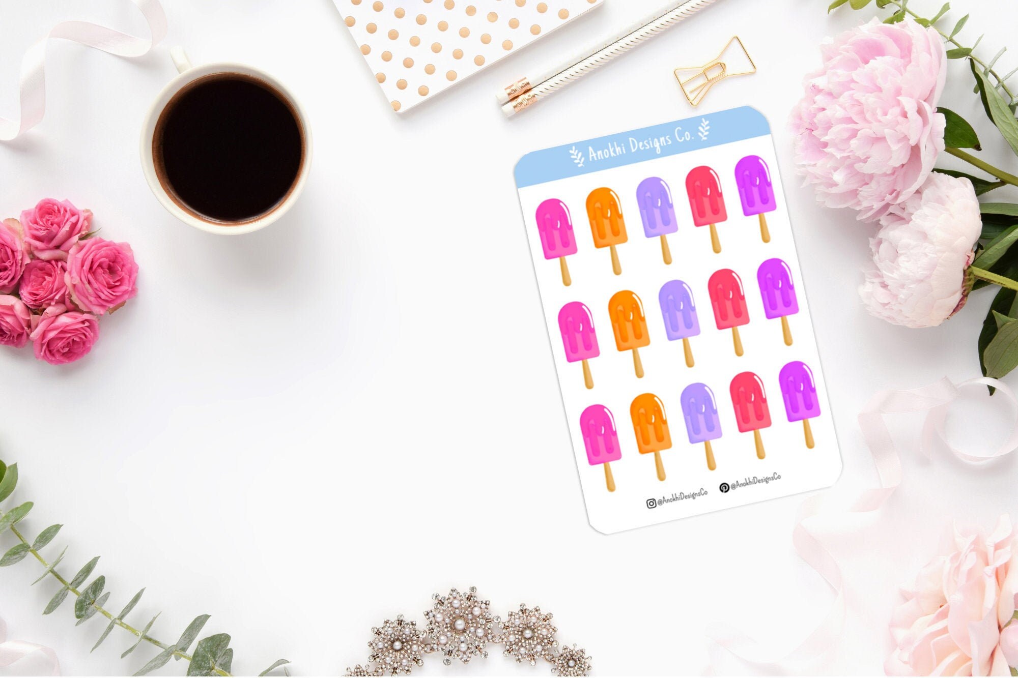 Popscile Sticker Charters Popsicle Sticker Sheet, Sticker Pack, Planner Stickers, Summer Sticker ...