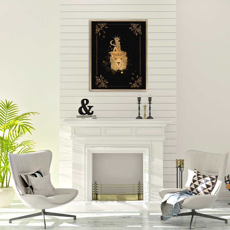 Leo Zodiac Astrology Wall Art Decor Black Gold Digital Etsy